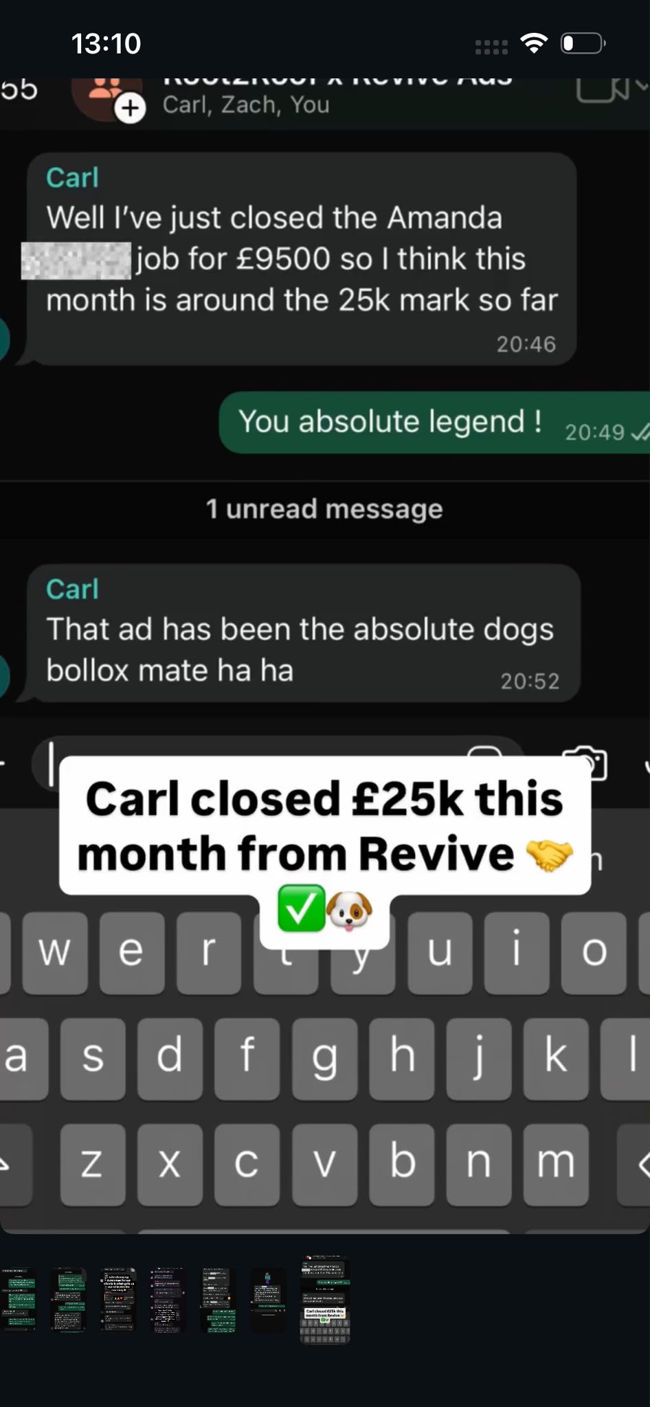 Carl closed £25k this month from Revive